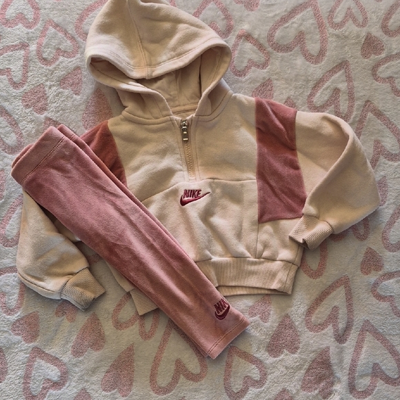 Nike Pink and Cream Velour Kids' Hoodie Set - Picture 1 of 8